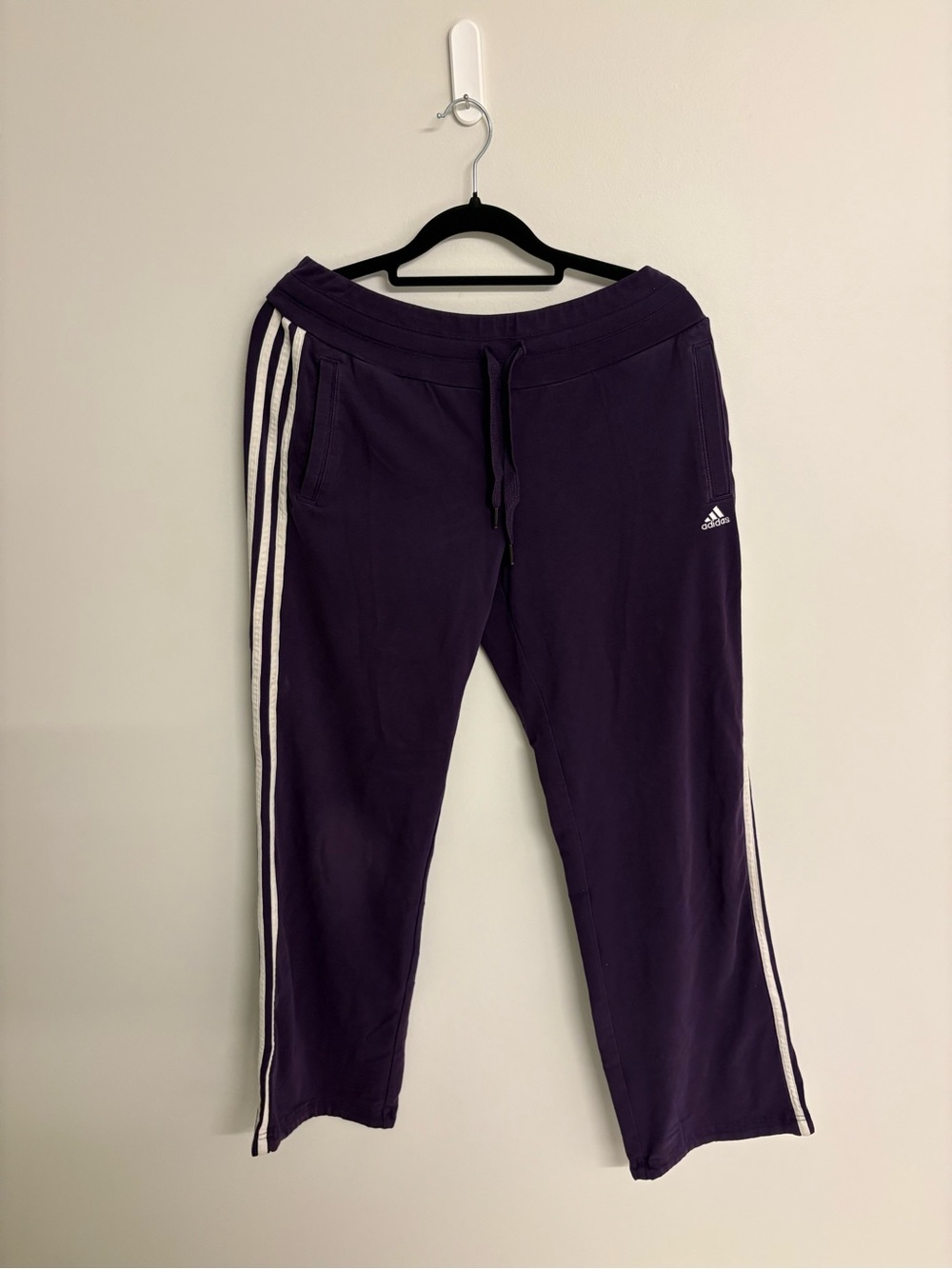 Adidas women’s Purple Track Pants with White Stripe